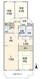 川越グリーンパークE-1 3LDKの間取図画像