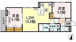 セレスティア興野 1階2LDKの間取り