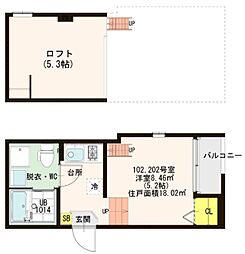 ハーモニーテラス住吉 1階1Kの間取り