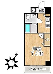 クリスタルコート 3階1Kの間取り