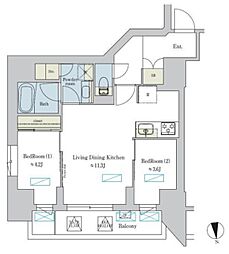 ブリリアイスト浅草 1204 12階2LDKの間取り