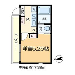 ハナテラス五反野 3階1Kの間取り