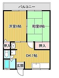 シティハイムバイオレット 2DKの間取図画像