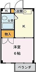 上野マンション 2階1Kの間取り