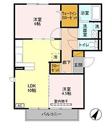 スカイハイム 2LDKの間取図画像