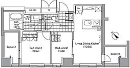 パークハビオ赤坂 4階2LDKの間取り