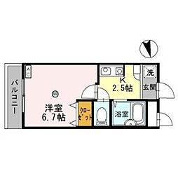 ヴィラ栄谷 1階1Kの間取り