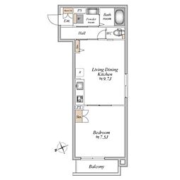 ザ・フォレスト立川 3階1LDKの間取り