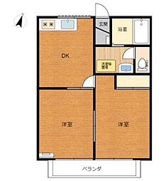 メルベーユ2 2DKの間取図画像