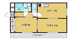 アビターレみやび 1階2DKの間取り