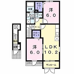 フレーシュ・メゾン彩 2階2LDKの間取り