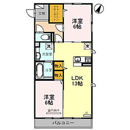 グランジュネス 2LDKの間取図画像