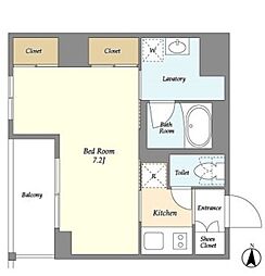 バウスフラッツ住吉 1Kの間取図画像