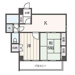 ビューラー堀之内 3階2DKの間取り