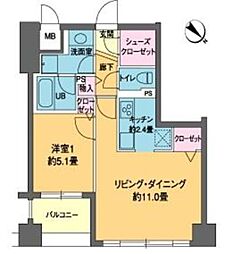 カスタリア茅場町 1LDKの間取図画像