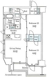 OPENRESIDENCIA文京本郷 2LDKの間取図画像