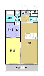 シャルテハイム 1LDKの間取図画像