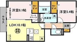 ジュモンターニュ 1階2LDKの間取り