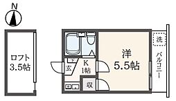 パストラーレ経堂 2階1Kの間取り