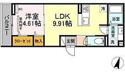 エクセリア若宮 1LDKの間取図画像