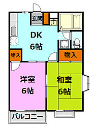 JR水戸線 川島駅 4.9kmの賃貸アパート 2階2DKの間取り