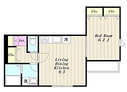 グランドール西片倉 2階1LDKの間取り