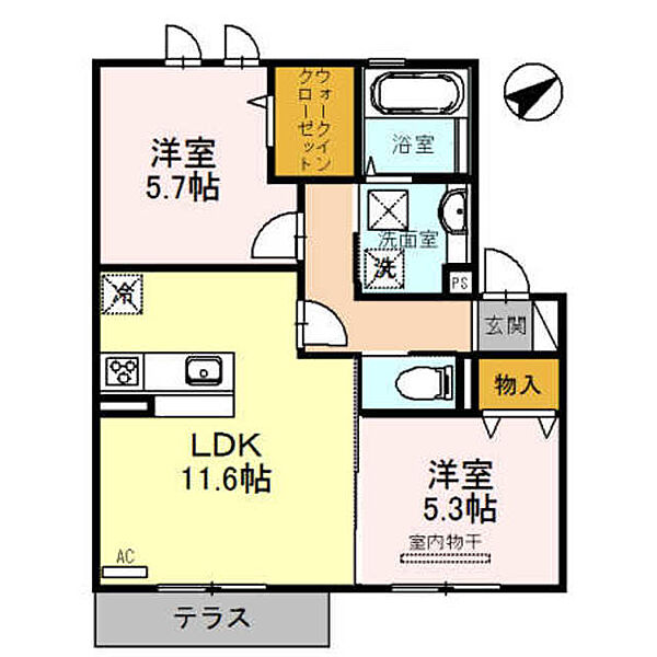 大阪府岸和田市春木本町(賃貸アパート2LDK・1階・55.20㎡)の写真 その2