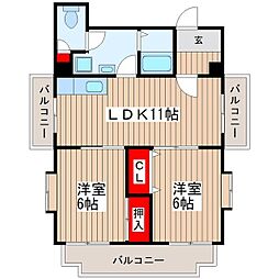 ホワイトコートII 5階2LDKの間取り