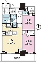 パークタワー西新宿 22階2LDKの間取り