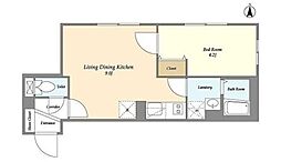 ウェルスクエアイズム下北沢ＷＥＳＴ 2階1LDKの間取り