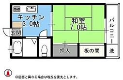 ユーハイツ 2階1Kの間取り