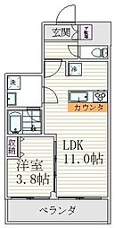 JR総武線 東中野駅 徒歩6分の賃貸マンション 4階1LDKの間取り