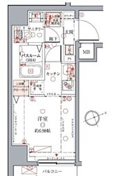 東急目黒線 武蔵小山駅 徒歩12分の賃貸マンション 7階ワンルームの間取り