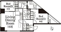 パークキューブ春日安藤坂 7階2LDKの間取り