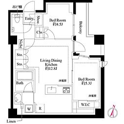 343 レジデンス品川 1階2LDKの間取り