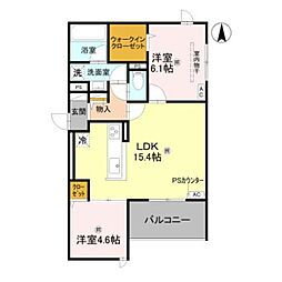 エクレール沢之町 2LDKの間取図画像