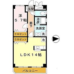 エルロード住吉6号館 5階1LDKの間取り