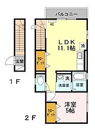 エコフォレスト 2階1LDKの間取り