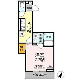 ラリュール赤塚II 2階1Kの間取り