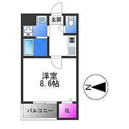 ソリティア桃谷 3階1Kの間取り