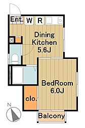JR横浜線 古淵駅 徒歩19分の賃貸アパート 2階1DKの間取り