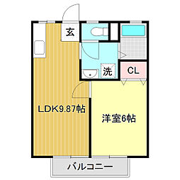 はとがさきハイツ 1LDKの間取図画像
