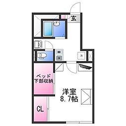 レオパレスＷＩＮ 1階1Kの間取り