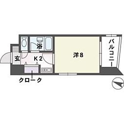 ソレアード赤坂 1Kの間取図画像