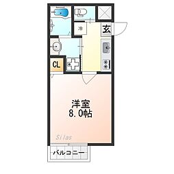 フラッティ烏丸十条 3階1Kの間取り