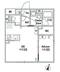中野区鷺宮3丁目マンション 1DKの間取図画像