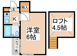 イーストウェル長津田 2階1Kの間取り