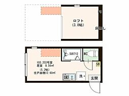 ハーモニーテラス・スカイハウス南小岩 2階ワンルームの間取り