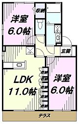 クレスト　Ｂ 1階2LDKの間取り