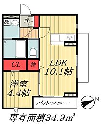 東京メトロ東西線 原木中山駅 徒歩12分の賃貸アパート 2階1LDKの間取り